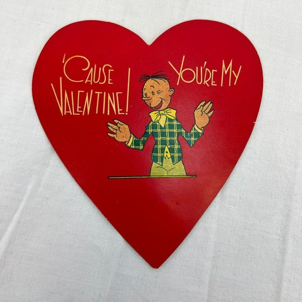 Vtg 1930s 1934 Valentine's Day Holiday Cartoon Double Sided Heart Card - Picture 1 of 3